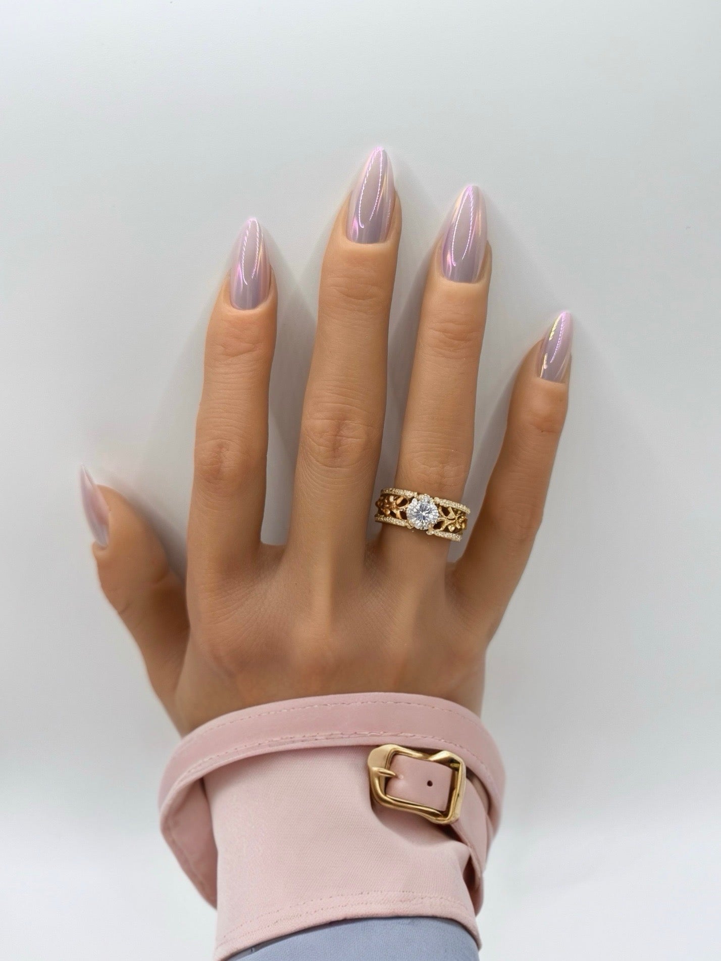 Opal Aura almond press-on nails with iridescent shimmer finish – Mani in Minutes