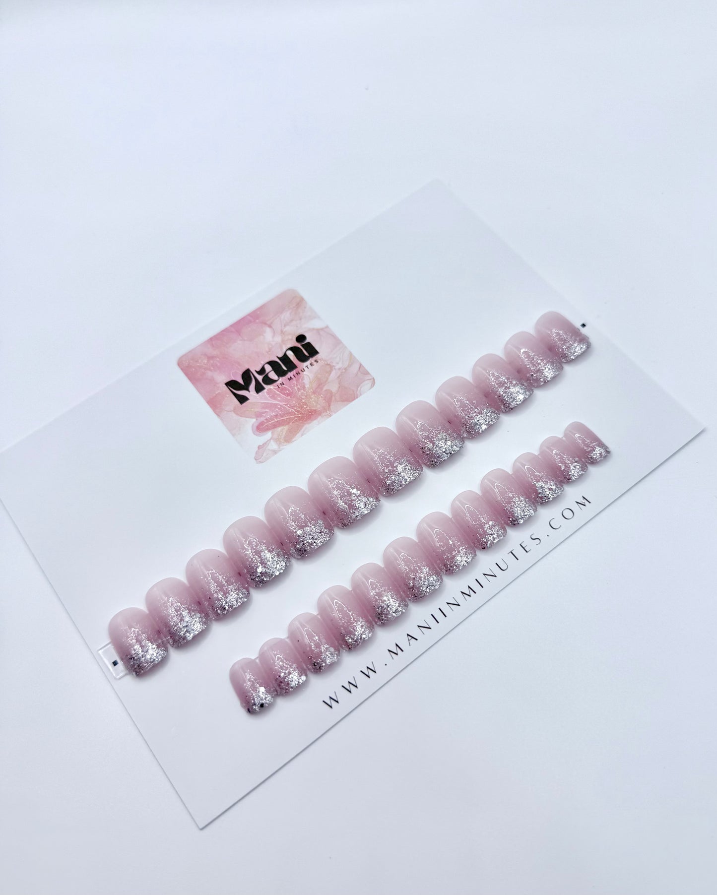 Classic Silver Sparkle press-on nails – glitter nail set by Mani in Minutes