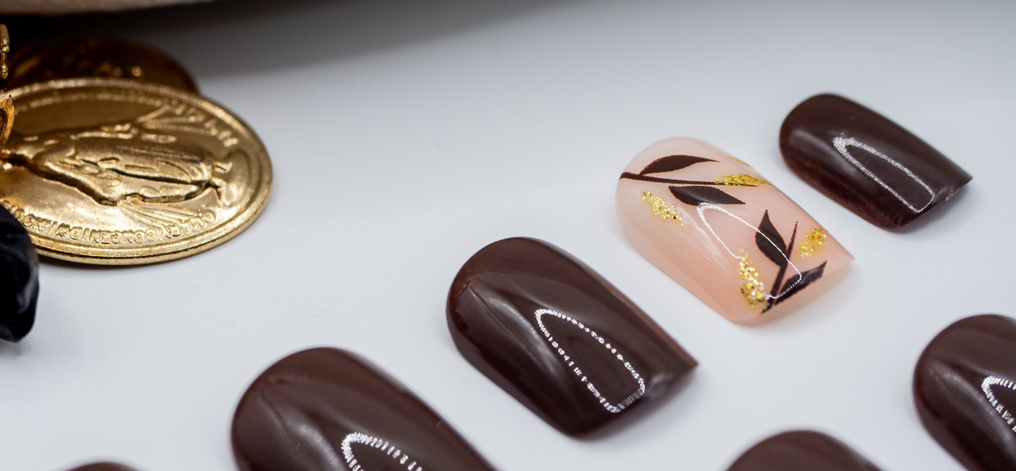 Chocolate & Gold Mani in Minutes Press on Nails