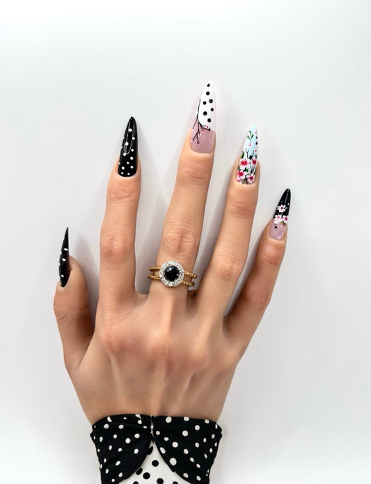 Polka Blossom Mani in Minutes Press on Nails