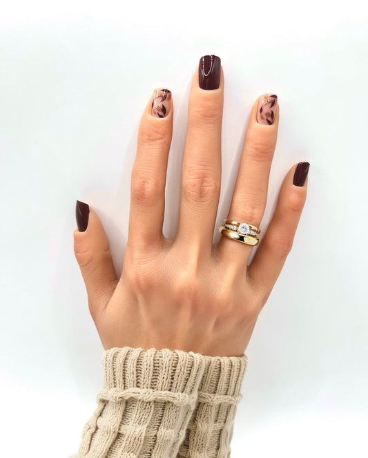 Chocolate & Gold Mani in Minutes Press on Nails