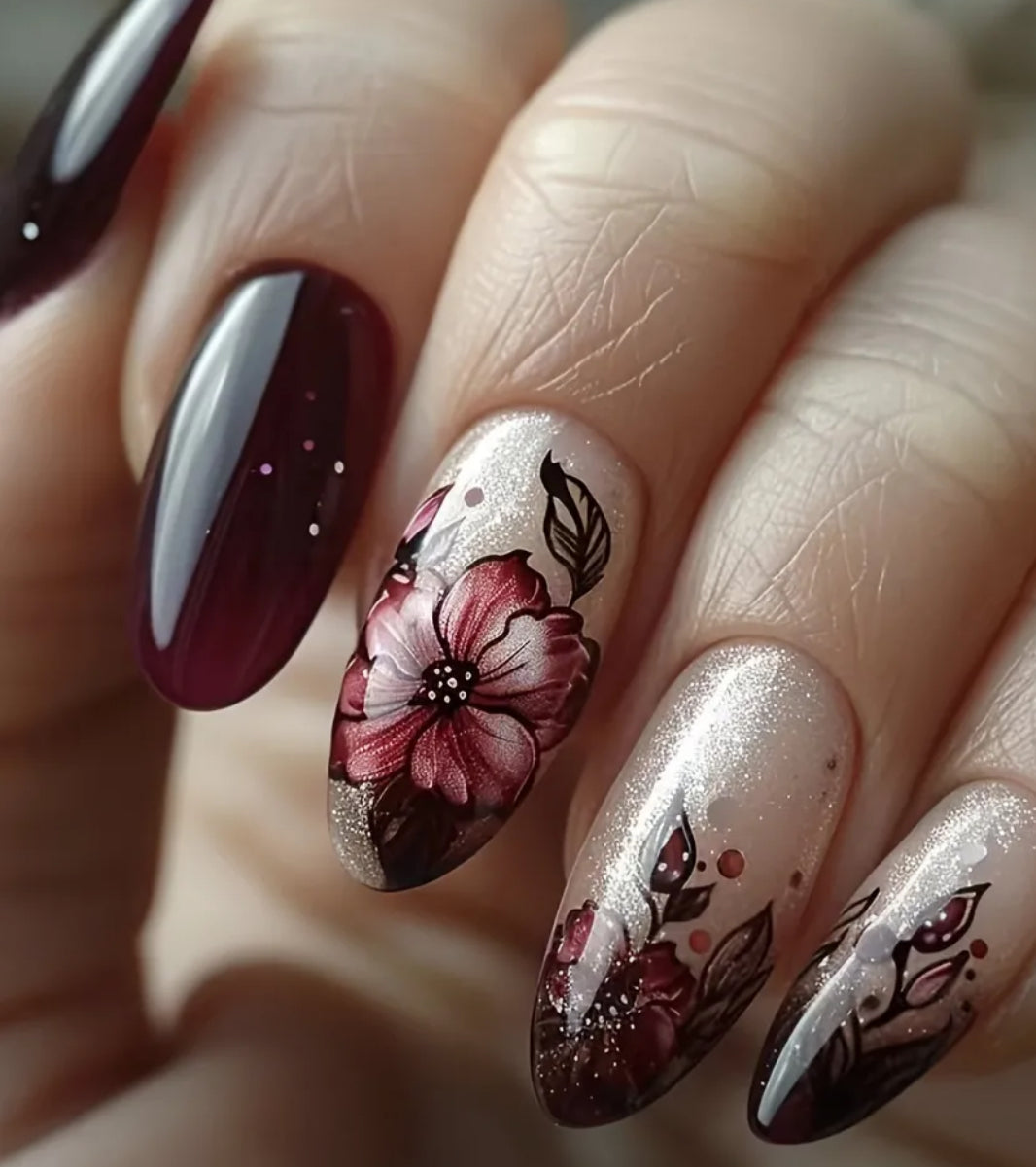 Floral Plum Fusion Mani in Minutes Press on Nails