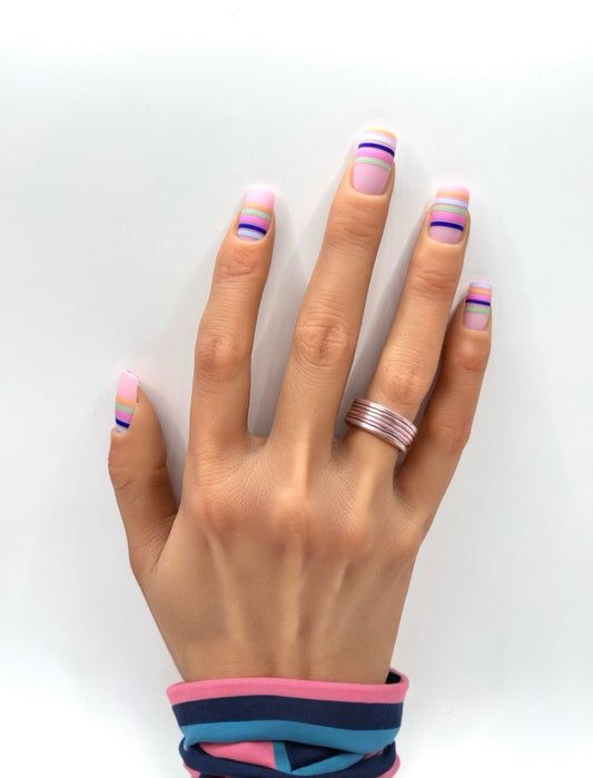 Rainbow Stripes Matte Mani in Minutes Press on Nails