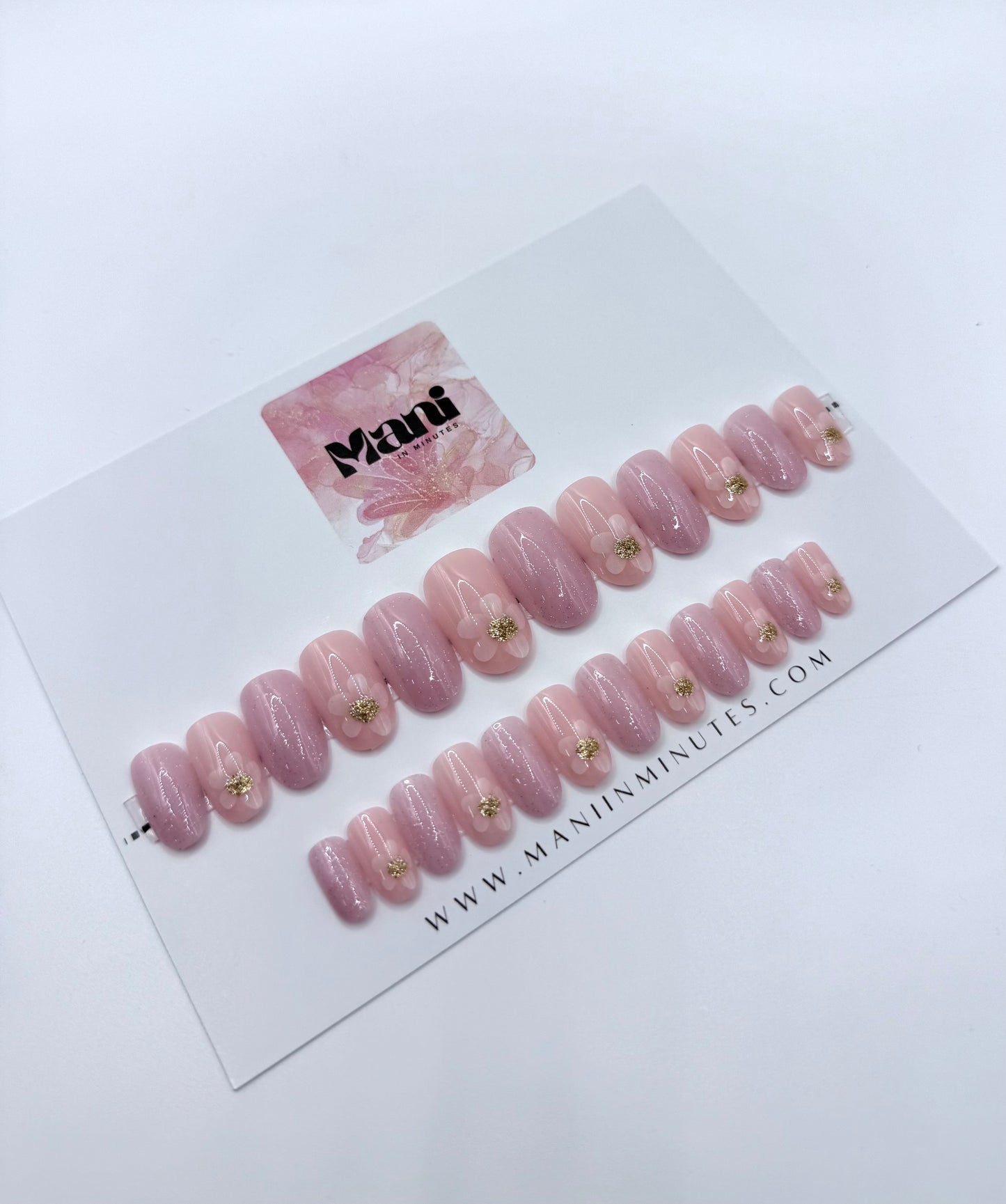 Glitzy Blushing Petals Mani in Minutes Press on Nails