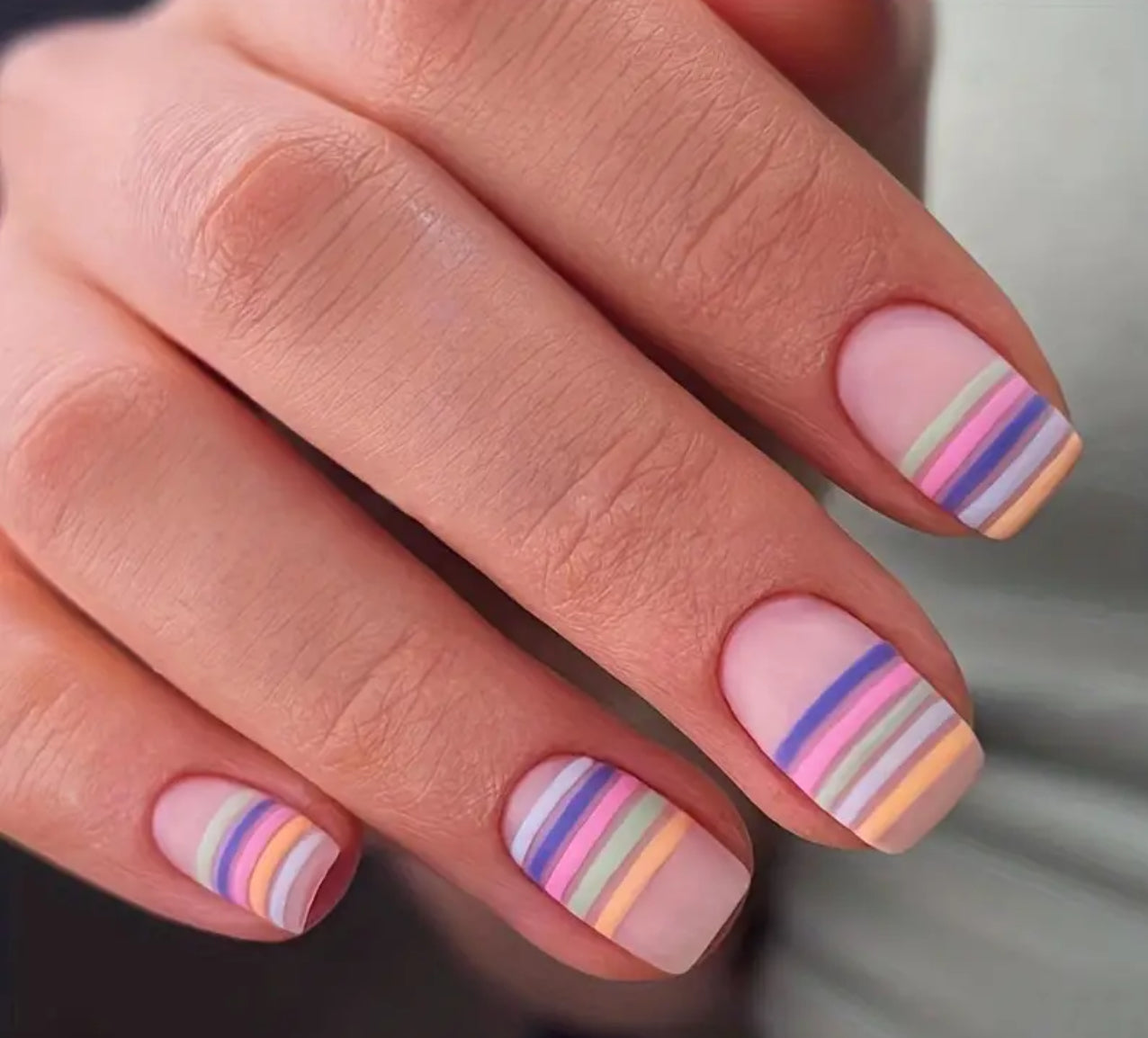 Rainbow Stripes Matte Mani in Minutes Press on Nails