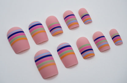 Rainbow Stripes Matte Mani in Minutes Press on Nails